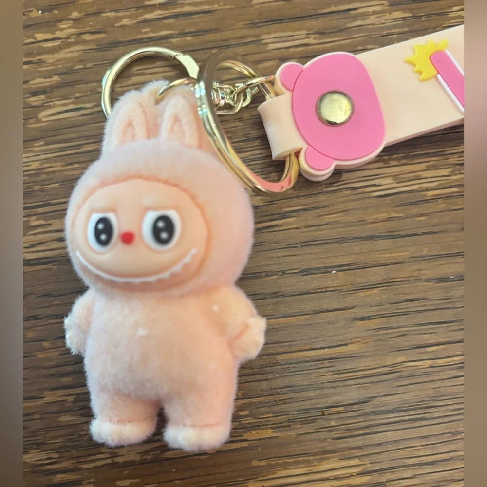 Labubu Pink Cream Fuzzy Collectible Keychain